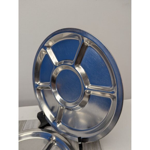 American Permanent Ware Set 2 Stainless 5 Sections Round Mess Trays BBQ Camping - Picture 3 of 5